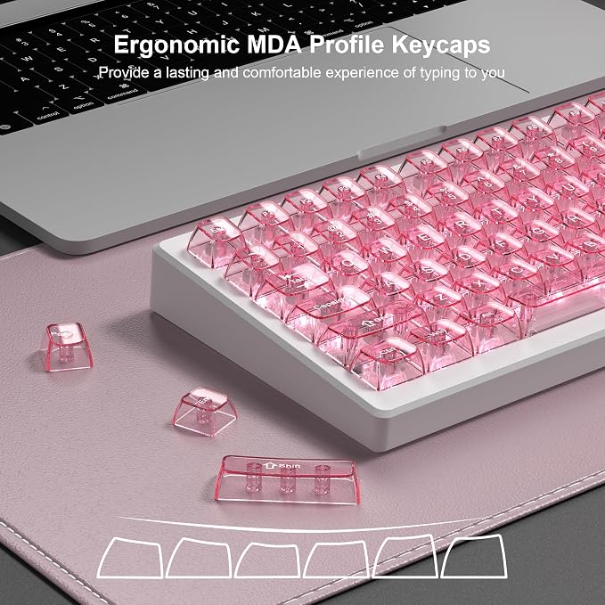 dagaladoo Clear keycaps,Transparent Keyboard keycaps,Jelly Key caps Set,Shine Through keycap，MDA Profile Keyboard caps for Mx Switches Mechanical Keyboard(Pink)