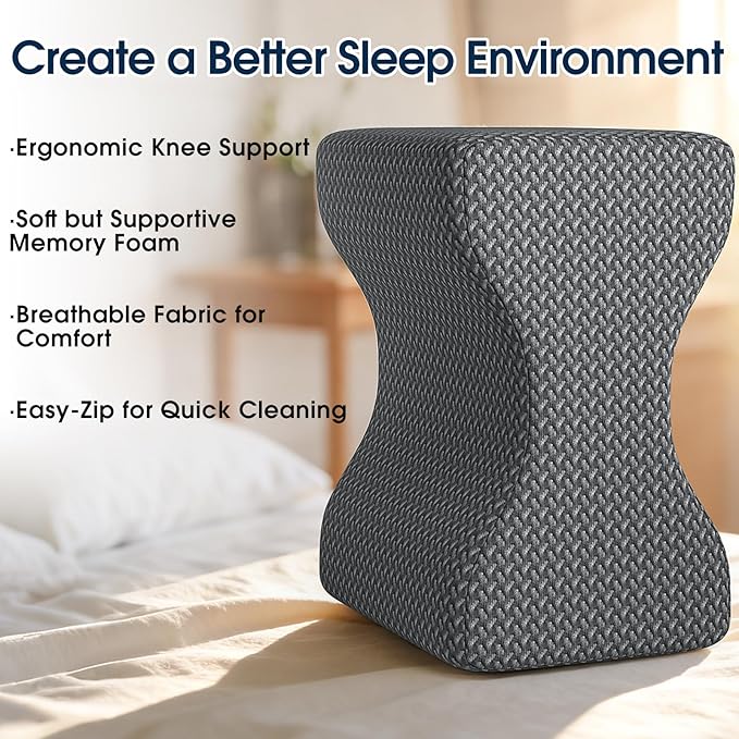 BlissTrends Memory Foam Knee Pillow, Knee Pillow for Side Sleepers, Leg Pillows for Sleeping Blood Circulation, Elevation Pillow for Spine Aligning, Sciatica, Hip, Knee, Ankle Pain, Dark Grey, X-Large