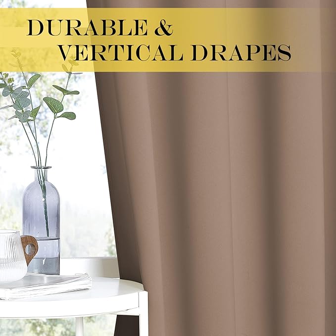NICETOWN Insulated Blackout Curtain and Drape - Microfiber Energy Saving Thermal Insulated Solid Grommet Blackout Drapery for Kitchen (Single Panel, 52 inches by 54 inches, Cappuccino)