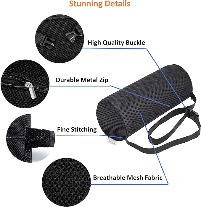 Lumbar Roll for Back Support - 100% Memory Foam - Optimized Firmness - 11 Inches Long with 4.5 Inches Diameter - Breathable Mesh Pillow Cover - for Comfortable Alignment and Support