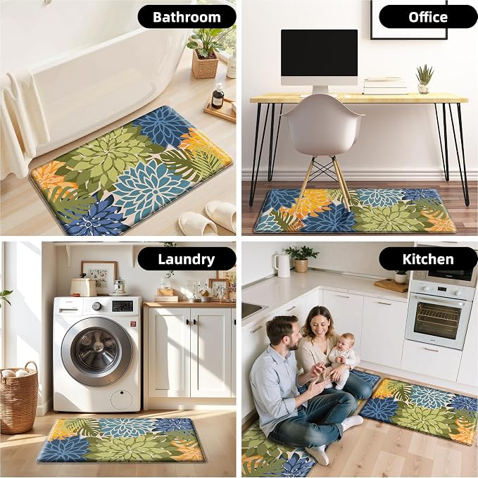 Arenarug Kitchen Mats for Floor 2PCS Cushioned Anti Fatigue Kitchen Mats Waterproof Non Slip Kitchen Mat Rug Set Comfort Foam Standing Mat for Sink, Laundry, Office, Yellow Green
