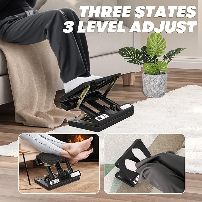 Footrest for Under Desk at Work,Height Adjustable Footrest with Massage Roller and Soft Pad,Foldable, Ergonomic fits Office,Home,Travel,Gaming,Sturdy Metal Frame,All-Season Use(Black)