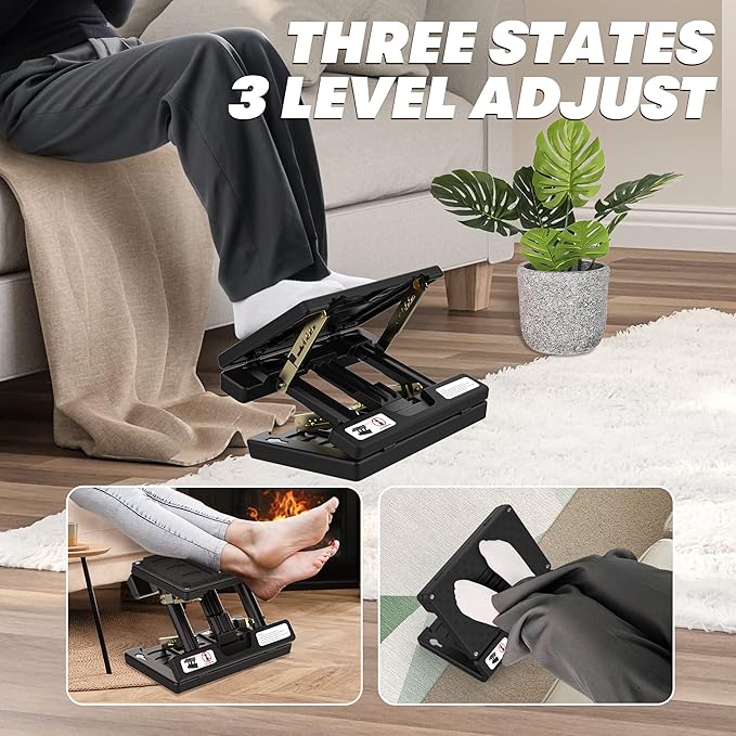 footrest for Under Desk at Work,Height Adjustable Footrest with Massage Roller and Soft Pad, Foldable Ergonomic Foot Rest for Car,Office,Home,Train,Travel,Gaming,Sturdy Metal Frame(Grey)