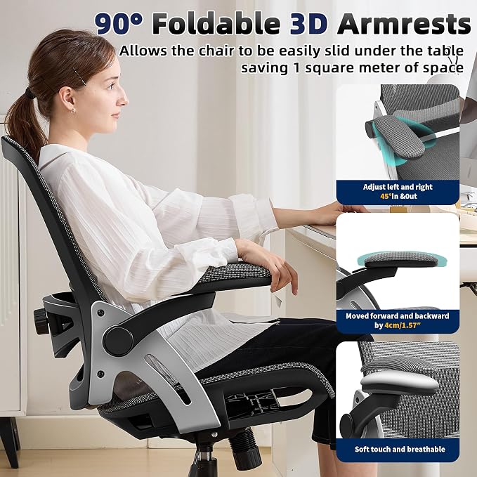 Fizzin Ergonomic Office Chair Mesh Computer Desk Chairs with 3D Armrests | Office Chair with Adjustable Lumbar Support, 90°-125° Tilt, Wide Mesh Seat Swivel Task Chair for Home Office