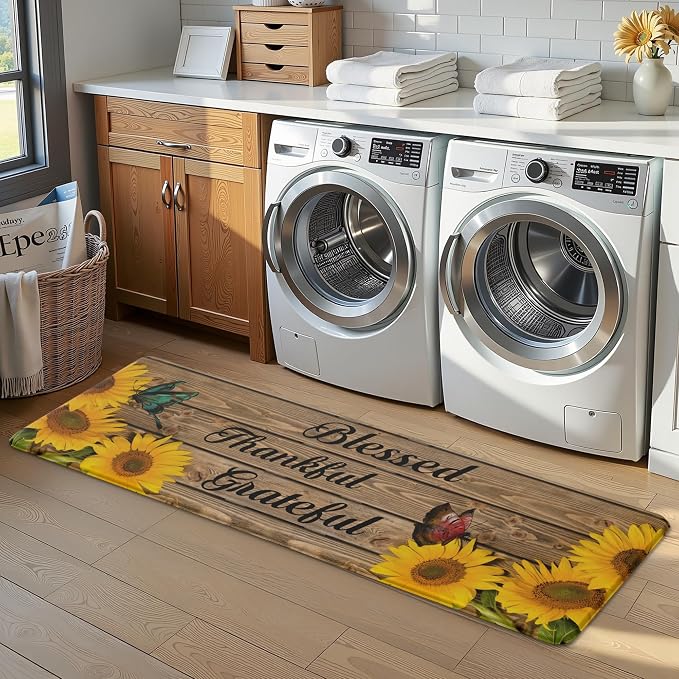 MAYHMYO Sunflower Kitchen Decor Mat Set, 2PC Kitchen Mats, Anti Fatigue | Sunflower Pattern,Cushioned comfort,Non-slip backing,Soft Underfoot,Easy to clean,Water-resistant,Kitchen,Laundry