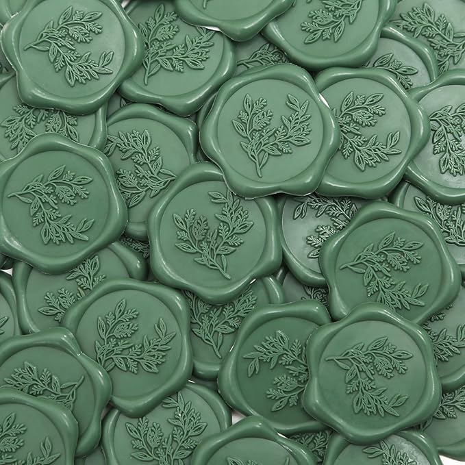 UNIQOOO Wax Seal Stickers - Eucalyptus Wedding Invitation Envelope Seal Stickers, 100 Pcs Self- Adhesive Olive Green Stickers, Perfect for Invitation, Envelopes, Gift Wrapping, Christmas