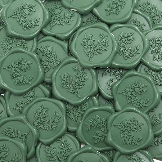 UNIQOOO Wax Seal Stickers - Eucalyptus Wedding Invitation Envelope Seal Stickers, 100 Pcs Self- Adhesive Olive Green Stickers, Perfect for Invitation, Envelopes, Gift Wrapping, Christmas