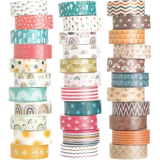 TaoBary 33 Rolls Washi Tape Set, 15 mm Holiday Washi Tape Set Seasonal Plaid Bohemian Colorful Vintage Cute for Card Wrapping Craft(Charming Style)