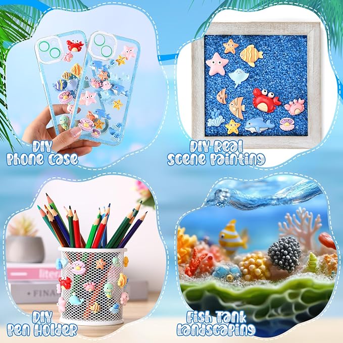Giegxin 40 Pcs Summer Resin Charms Sea Animals Crab Dolphin Shell Starfish Flatback Cabochon Accessories Cute Embellishments Bulk for Jewelry Cellphone Case Scrapbooking Headband DIY Craft Making