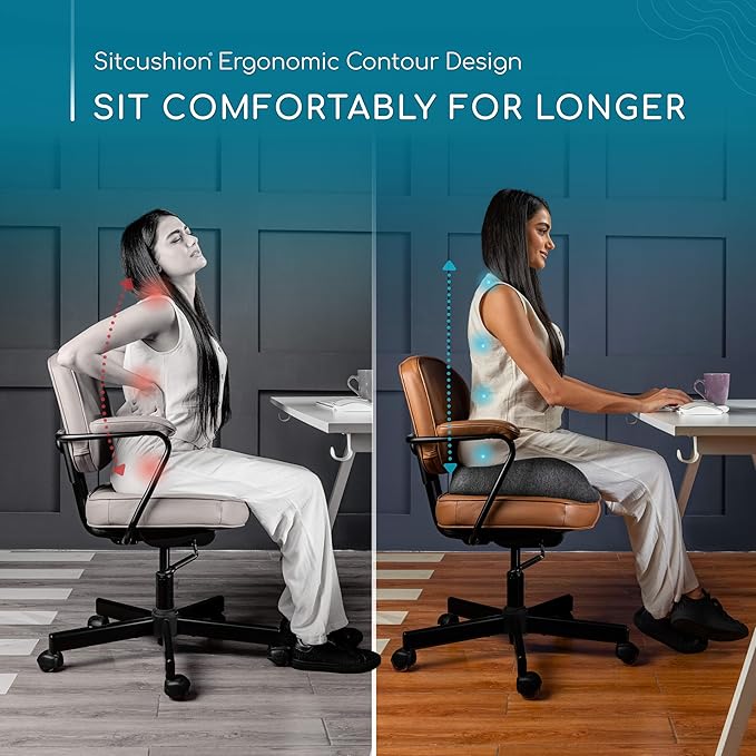 SitCushion Extra Large Memory Foam Seat Cushions for Office Chairs, Pressure Relief Seat Cushion for Tailbone Pain Relief, Sciatica & Back Pain, Ergonomic Office Chair Cushion for Long Sitting (Black)