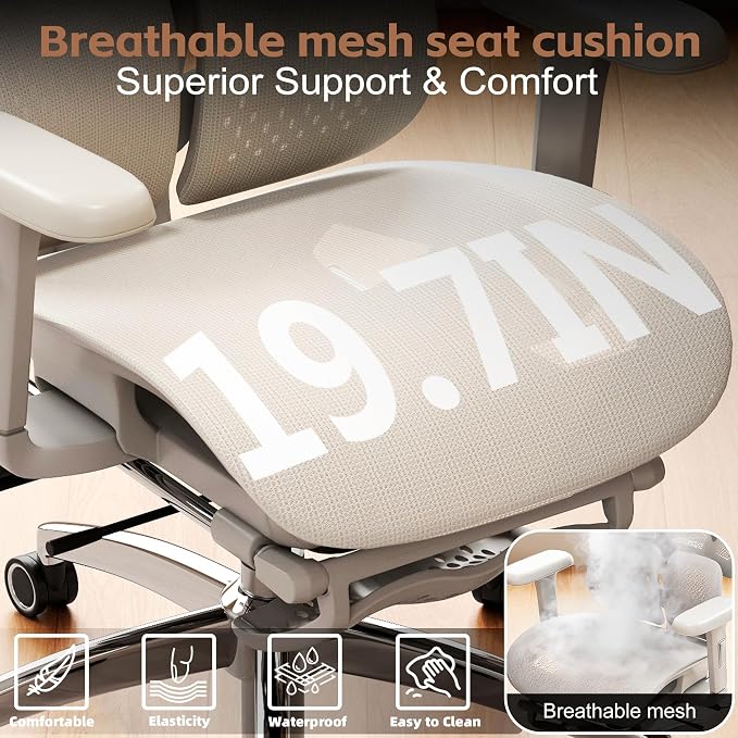 Vonesse Ergonomic Office Chair,Desk Chair with Adjustable 3D Headrest and Armrests, Gaming Chair with Dynamic Lumbar Support & Adjustable Depth Breathable Mesh Seat (White)