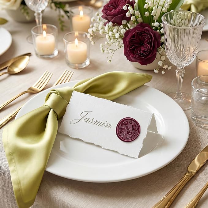 UNIQOOO Wax Seal Stickers - 3D Magnolia Wedding Invitation Envelope Botanical Seal Stickers, 50 Pcs Self- Adhesive Deep Burgendy Red Stickers, Perfect for Invitation, Christmas, Gift Wrapping, Party