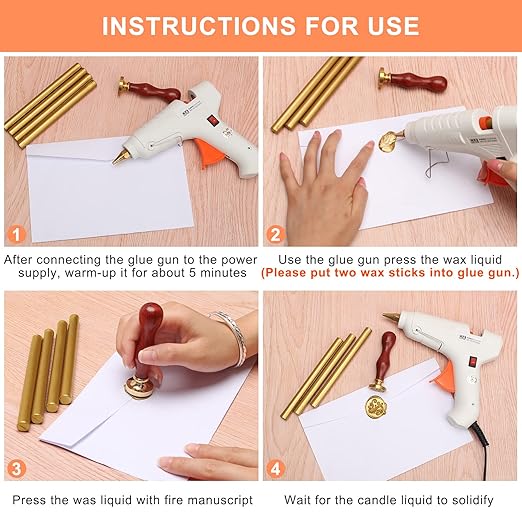 Sealing Wax Sticks 12P with Glue Gun, Luxiv 5.4" Sealing Waxs Stick 10MM Fire Manuscript Glue Gun Wax Seal Stamp for Wedding Invitations, Envelopes, Package Seal Waxs Sticks (Gold)