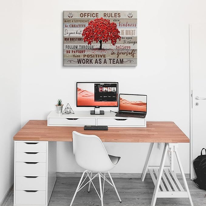 HDXUFJQ Inspirational Wall Art For Office Office Rules Canvas Wall Art Team Rules Motivation Positive Quotes Wall Decor Teamwork Painting Prints for Home Ready to hang(12"x16")