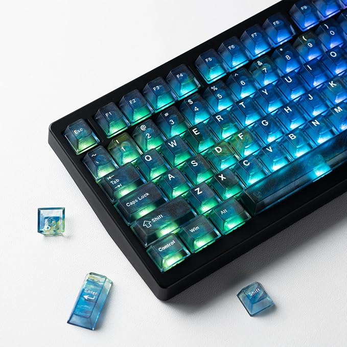 Blue Transparent Keycaps 115 Keys Starry Sky Shine-Through, Cherry Profile PC Keycap Set for MX Switch Mechanical Keyboard, Fits 60% 65% 75% 80% 100% Layouts
