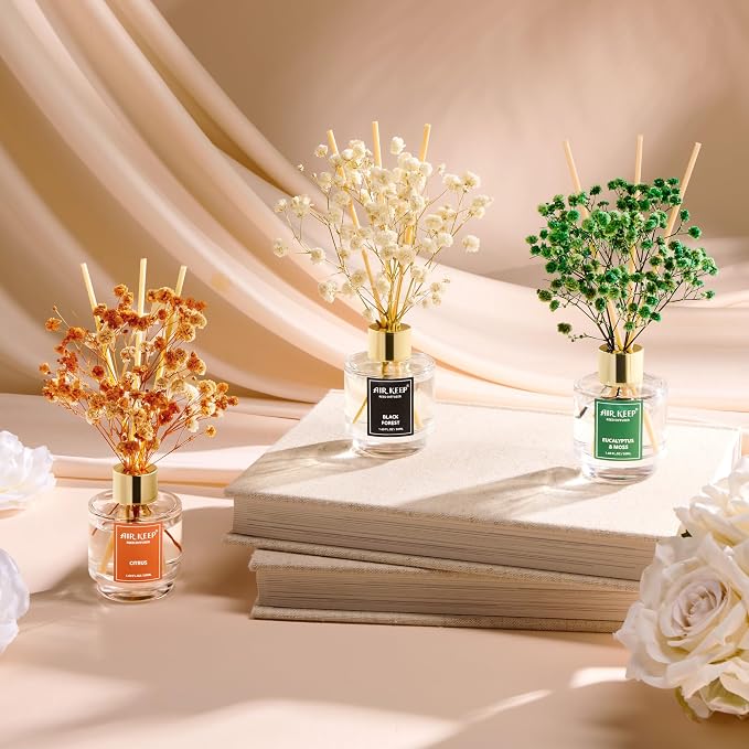 Airkeep Reed Diffuser Set of 3, Black Forest Eucalyptus Moss Citrus Oil Reed Diffusers for Bedroom Living Room Office Aromatherapy Oil Reed Diffuser for Gift 50ml