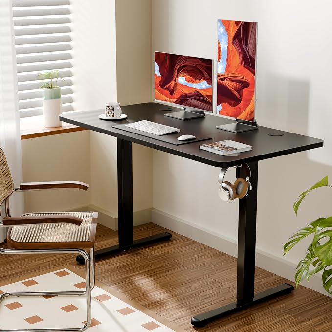 47"x24" Standing Desk, Height Adjustable Sit-Stand Home Office, Black | Electric Adjustable Standing Desk, Sit to Stand Computer Office Desk with Splice Board, Memory Preset, Lifts 28.7''-46.5"