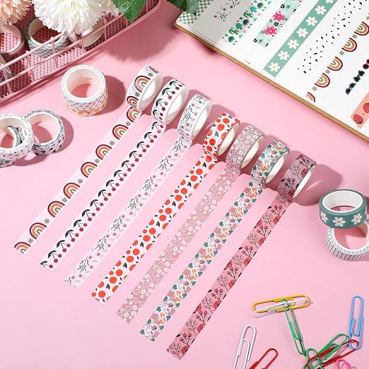 TaoBary 33 Rolls Washi Tape Set, 15 mm Holiday Washi Tape Set Seasonal Plaid Bohemian Colorful Vintage Cute for Card Wrapping Craft(Bohemia Style)