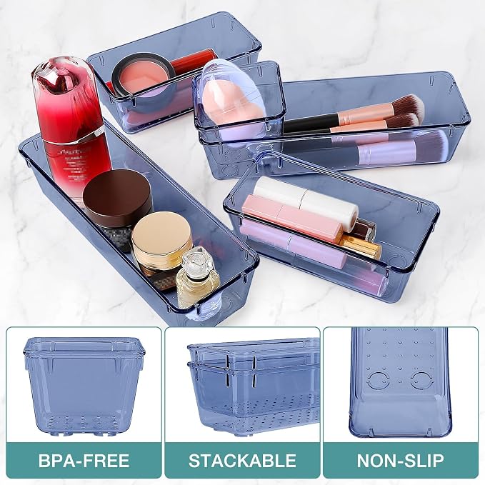23 PCS Drawer Organizer Set, 5 Size Bathroom and kitchen organizer Trays | Bathroom and kitchen Drawer cabinet organizer Trays, Clear Storage Bins for Makeup, Jewelry, Utensils and Gadgets