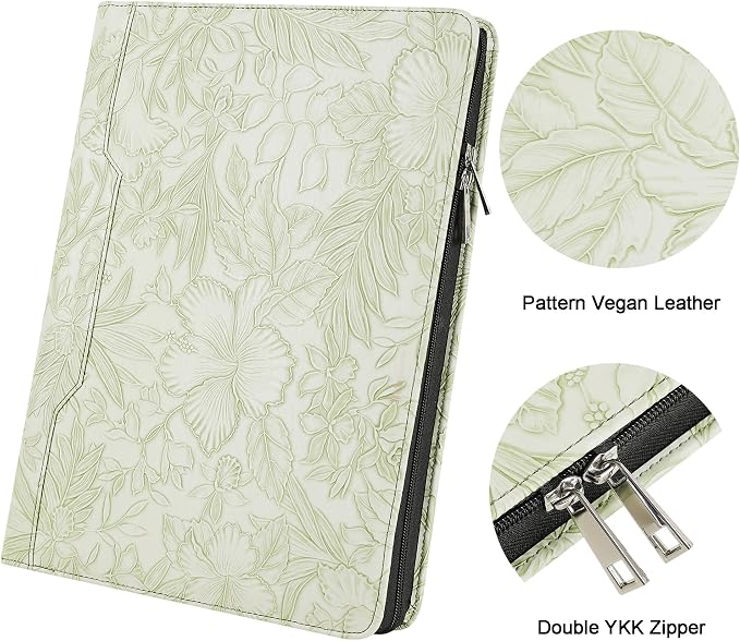 DUKE&COW Vegan Leather Portfolio Binder, 3-Ring Padfolio Organizer, Green
