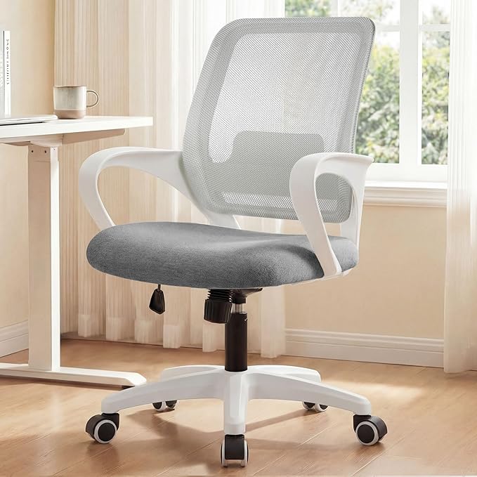 NEO CHAIR Office Desk Ergonomic Computer Mesh Chair with Lumbar Mid Back Support Adjustable Height Swivel Rolling Wheels Comfy Task Vanity Chair for Home Bedroom Study (Grey)