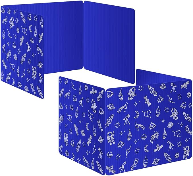 Blue 2-Pack Desk Dividers for Students, Space Style Plastic Study Carrel Divider, Durable Testing Dividers for Classroom Teacher Supplies, Easy to Clean Privacy Shield Folder Boards for Student Desk