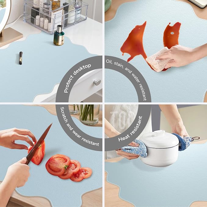 iCasso Leather Mouse Pad,Extra Large Desk Pad for Desktop,Waterproof PU Desk Cover Mat,Cute Scalloped Keyboard Mats for Women Girl,Non-Slip Computer Pad for Office Home Dorm