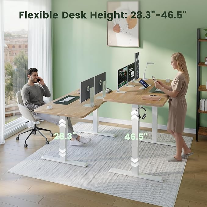 CubiCubi Standing Desk, 48 x 24 Inches Electric Height Adjustable Computer Desk, Sit Stand up Home Office Desk with Memory Presets, Maple
