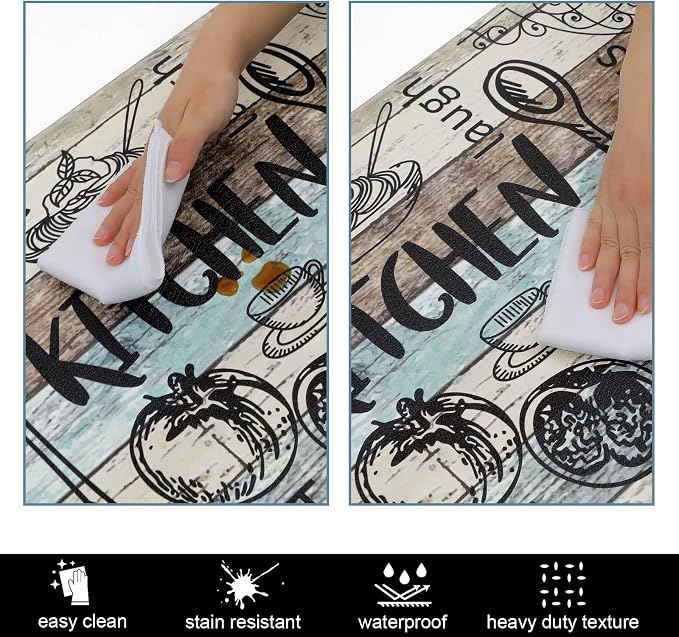 HEBE Kitchen Rugs Set of 2, Cushioned Anti Fatigue Kitchen Mats for Floor, Non Slip Waterproof Comfort Standing Desk Mat Carpet for Sink, Stove, Laundry Room