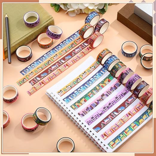 24 Rolls Book Washi Tape Back to School Washi Tape Vbs Maskingtape Set Gifts for Students Cat Book Maskingtape for Sunday School, Classroom Crafts, Journaling Supplies, Scrapbooking, Gift Wrapping