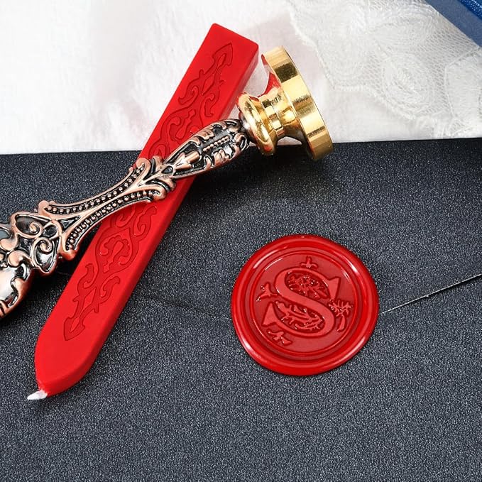 Wax Seal Stamp kit, Envelope Wax Seals DIY Kit - Retro Sealing Wax Candle + Classic Initial Alphabet Seal Wax Seal Stamp Letter S - in Blue Gift Box