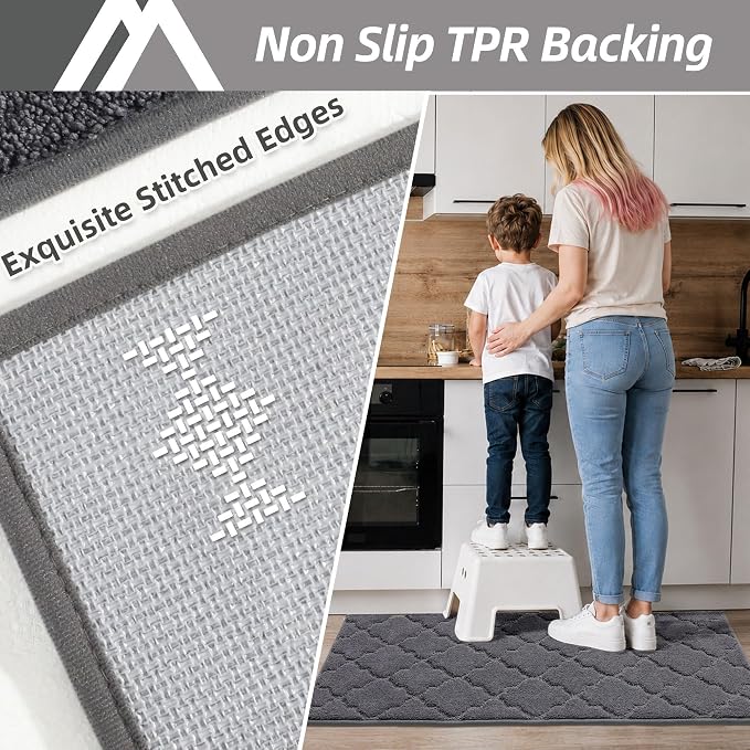 COSY HOMEER Soft Kitchen Floor Mats for in Front of Sink Super Absorbent Kitchen Rugs 20"x59" Non-Skid Standing Mat Washable,Polyester,Dark Grey