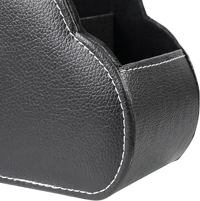 DreamsEden PU Leather Desk Organizer, Remote Control Holder Pen Pencil Cup Box Decorative Tabletop Storage Caddy for Home Office Accessories, 5 Slots