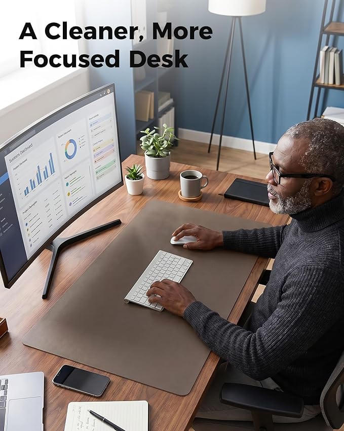 Aothia Dual-Sided Desk Pad - Leather Desk Mat, Natural Cork Desk Pad Protector, Large Mouse Pad for Desk, Waterproof Desk Blotter Pad, Desk Writing Pad for Office Work/Home, Coffee (37.8"x17")