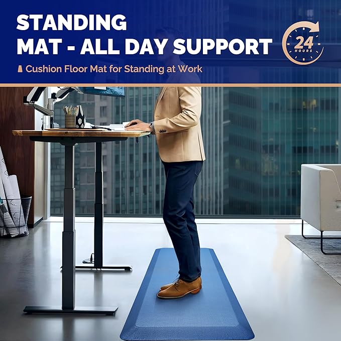 FEATOL Anti Fatigue Mat for Standing, 9/10 Extra Thick Ergonomic Standing Desk Mat, Comfort Memory Foam Standing Mat at Home,Office All Day (20" x 32", Blue, 1PC)