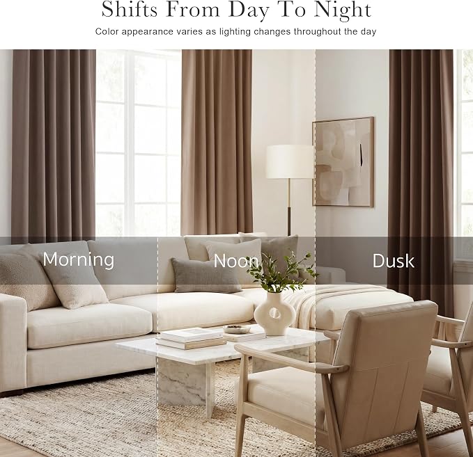 PONY DANCE Window Draperies Set - 42 by 84 inch, Mocha Blackout Curtains Back Tab/Rod Pocket Light Blocking Curtain Panels Thermal Insulated Decoration for Bedroom, Double Pieces