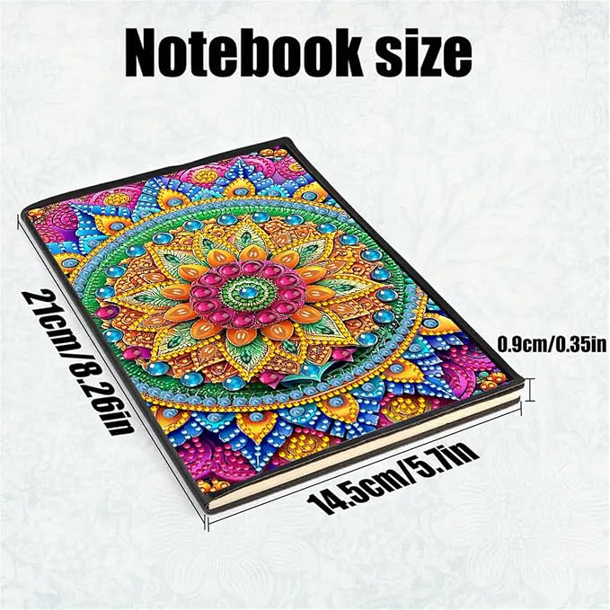 FRANDEK Diamond Art Painting Notebook Kit, Color Mandala A5 DIY Journal with 50 Blank Pages, Crystal Rhinestone Cover with Waterproof Canvas, Beginner Craft Set with Full Tools for Adults