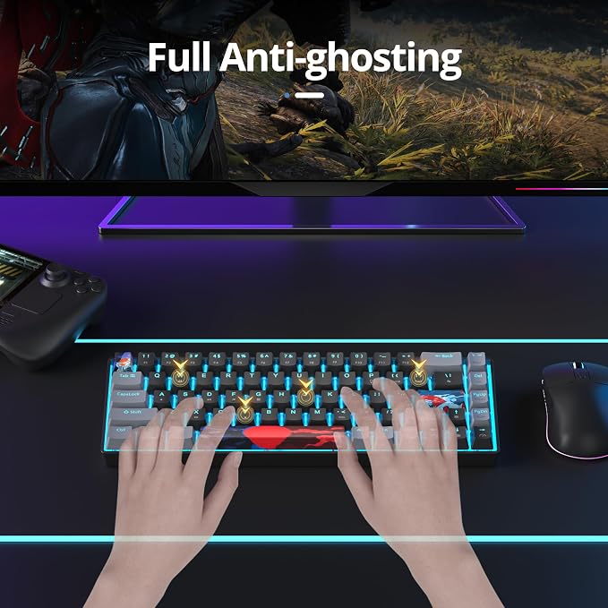 65 Percent Gaming Keyboard 68 Keys Mechanical Keyboard LED Backlit Ultra Compact Wired Key Board with Red Switch for Windows Laptop Gamer