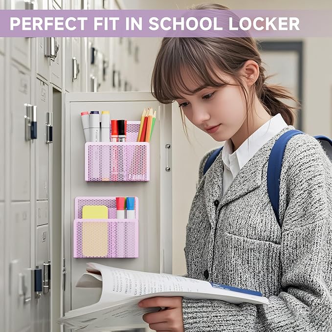 Marbrasse Magnetic Dry Erase Marker Holder, Mesh Pen Holder for Whiteboard，Magnet Pencil Organizer Storage for Refrigerator Locker Accessories Organizer for Home, School and Office (Purple 4p)