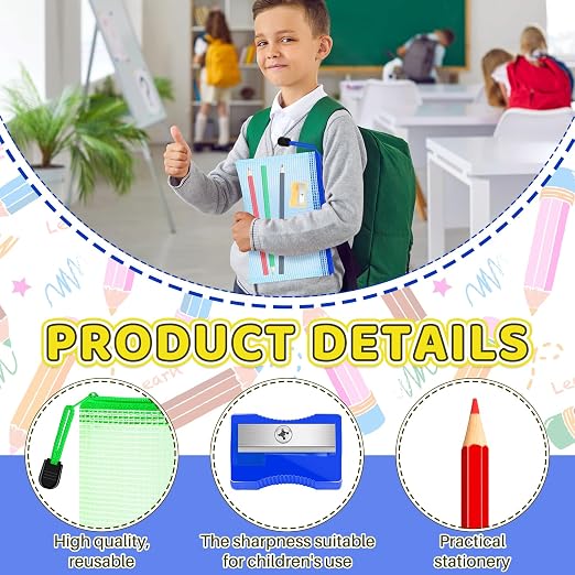 220 Pcs Back to School Gifts Set Mesh Zipper Color Pencil Pencil Sharpener Practical Stationery Gift Set for Back to School Classroom Prize Supplies