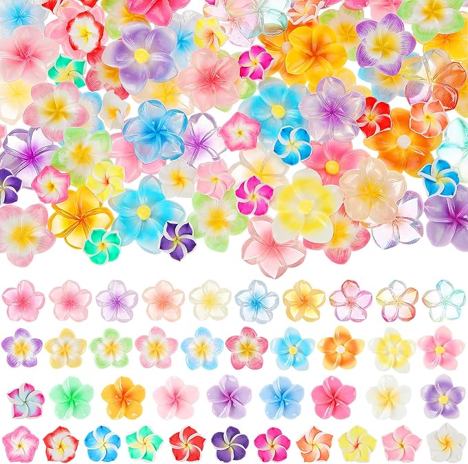 Giegxin 40 Pcs Plumeria Flower Resin Charm Summer Hawaii Plumeria Flower Flatback Cabochon Accessories Cute Embellishments Bulk for Jewelry Cellphone Case Scrapbooking Headband DIY Craft Making