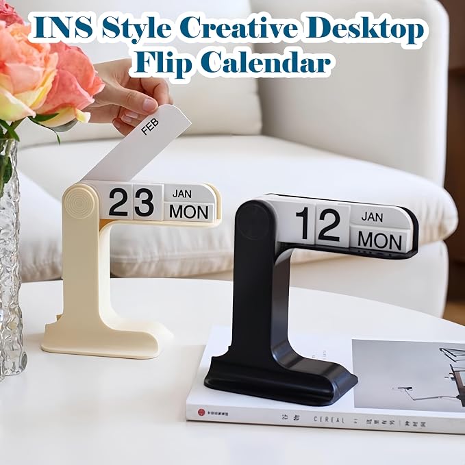 Perpetual Calendar, Standing Perpetual Desk Calendar - Aesthetic Flip Calendar, Reusable Daily Page Turning Desktop Calendar, Modern Minimalist Home Office Desk Accessories & Workspace Decor Gifts (White)