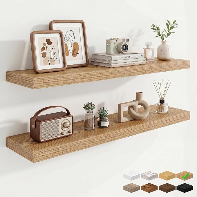 Marsmiles 40in Floating Shelves for Wall, 40" W x 9.25" D x 1.25" H, 2 Pack Long Wall Mounted Engineered Wood Shelves with Invisible Brackets for Living Room, Bedroom, Bathroom, Kitchen, Cedar