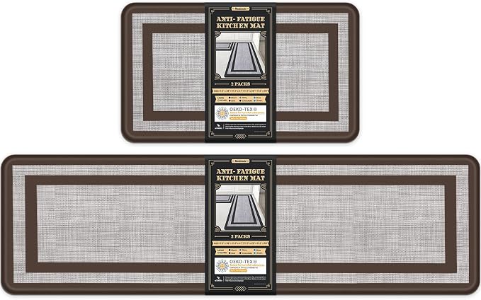 Mattitude Kitchen Mats Set of 2 Cushioned Rugs 0.47 inch Thick Anti-Fatigue Mats for Kitchen Floor,Waterproof Non-Slip Mats and Rugs Set for Office,Floor,Laundry 17.3"×29"+17.3"×59",Chocolate