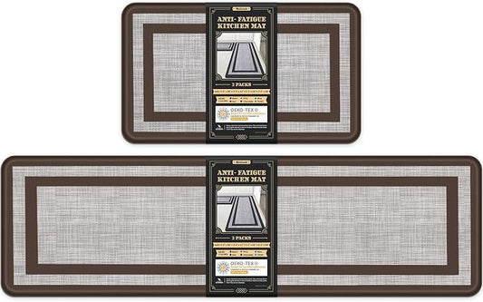 Mattitude Kitchen Mats Set of 2 Cushioned Rugs 0.47 inch Thick Anti-Fatigue Mats for Kitchen Floor,Waterproof Non-Slip Mats and Rugs Set for Office,Floor,Laundry 17.3"×29"+17.3"×59",Chocolate