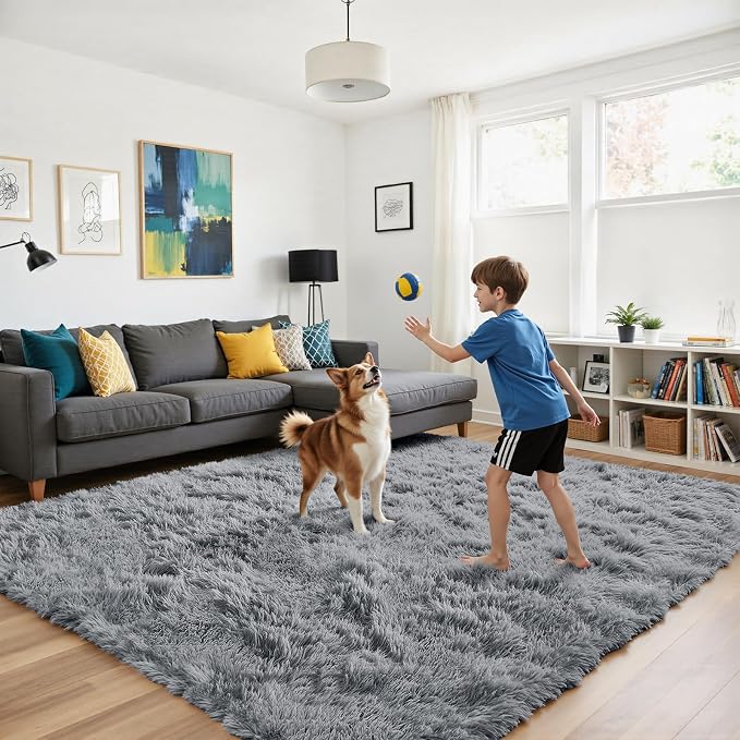 Soft Runner Rugs for Bedroom, Light Grey 3x7 Area Rugs Fluffy Rug Shag Area Rug Carpet, Bedside Rug for Living Room Bedroom Room Home Decor