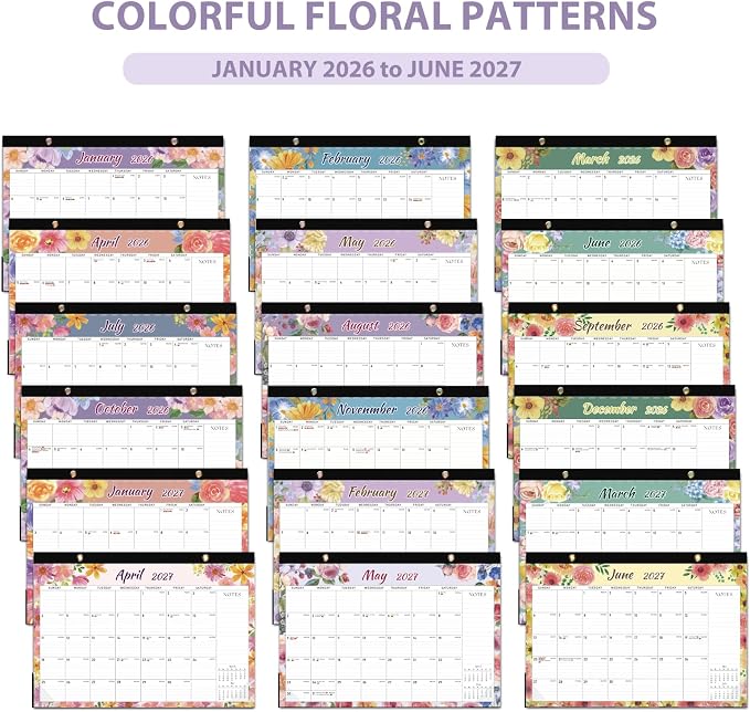 2026 Desk Calendar, Large Desktop/Wall Monthly Calendar (Jan. 2026 - Jun. 2027) 17'' x 12'' School Year Desk Planner for Teacher Family School Office Supplies
