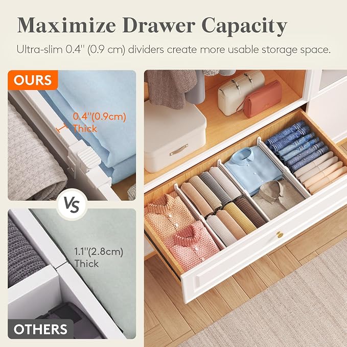 Lifewit 5" High 12 Pack Drawer Dividers, 11.5"-18.5" Adjustable Deep Drawer Organizer Clothes, Expandable White Plastic Separators for Dresser, Kitchen, Cabinet, Nursery, Office Organization & Storage