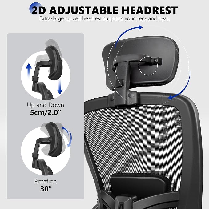 Office Chair Ergonomic Desk Chair, High Back Mesh Office Chairs with Adjustable Headrest and Flip-Up Arms, Comfortable Computer Chair for Long Hours