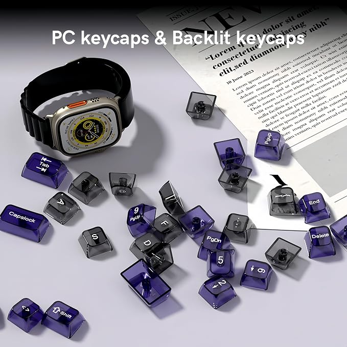 dagaladoo Clear keycaps,Transparent Keyboard keycaps,Jelly Key caps Set,Shine Through keycap,MDA Profile Keyboard caps for Mx Switches Mechanical Keyboard (Grey and Purple)
